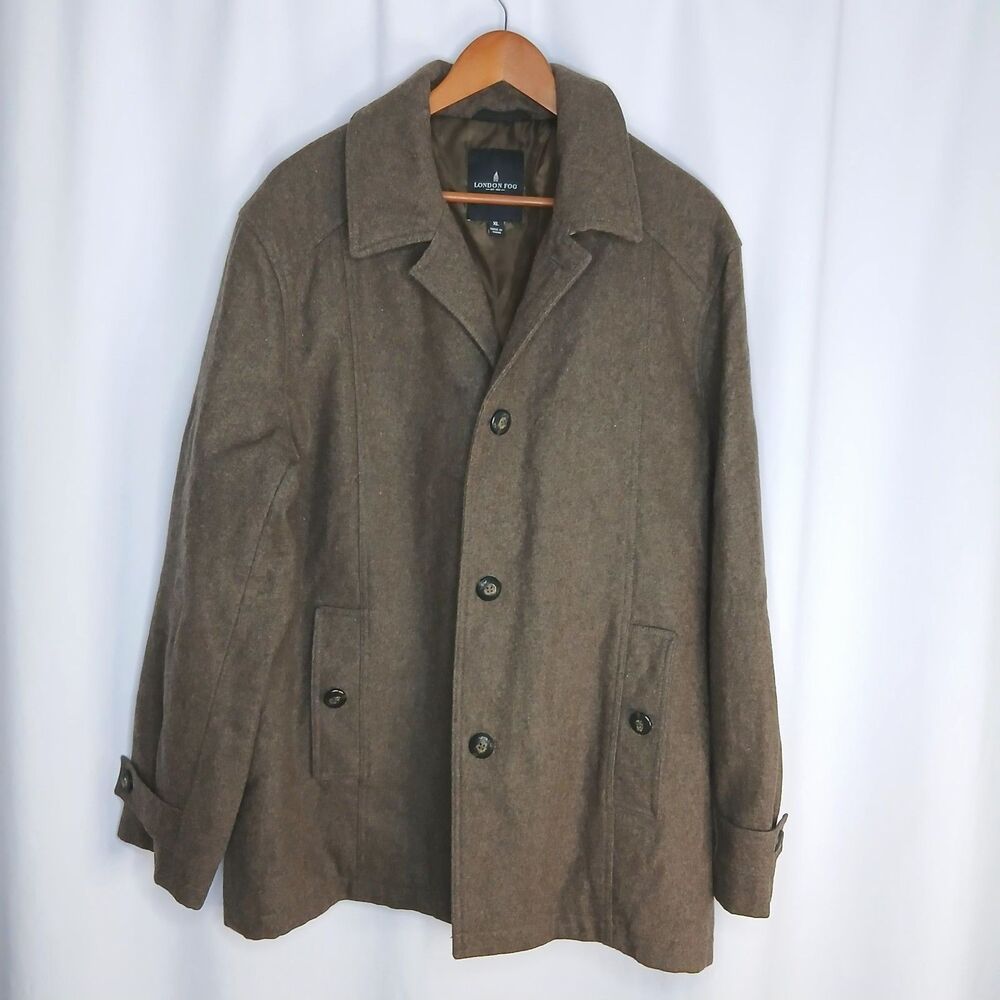London Fog Wool Blend Pea Coat Lined Jacket Button Pockets Brown Womens XL